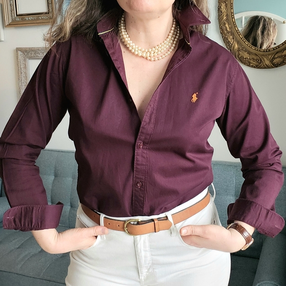 Ralph Lauren Burgundy Custom Fit Button-Down Shirt - Picture 3 of 11